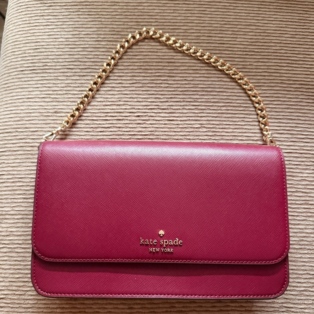 Kate Spade Burgundy Crossbody Bag with Gold Chain